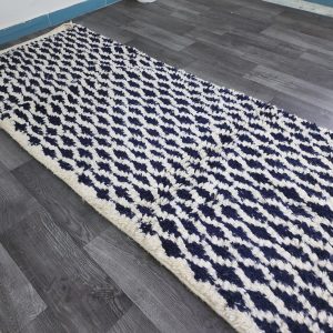 Berber Handmade Black Ivory Diamond Runner Hallway Rug Custom Size