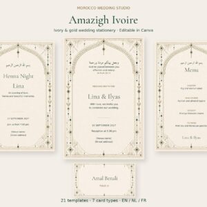 Amazigh Wedding Invitation Henna Editable Canva rendering of its Digital Download