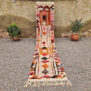 Colorful Berber Azilal Wool Runner Geometric Carpet Rug