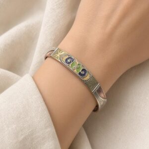Kabyle Amazigh Enamel Yaz Symbol Bangle Bracelet with Berber Style